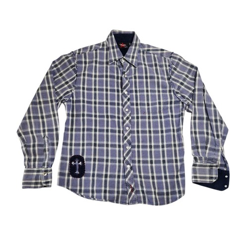 Fender Pearl Snap Button Long Sleeve Plaid Soft Flannel Shirt Mens L Gray RARE - Picture 1 of 15