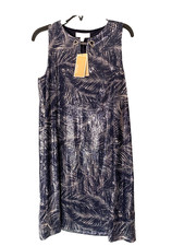 NWT Michael Kors Sleeveless Shimmering Sequine Palm Leaf Pattern Dress Sz M Blue