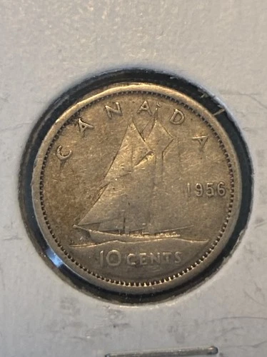 1956 Canada Silver Dime 10 Cents Elizabeth II .800 Fine Bluenose Coin F Fine