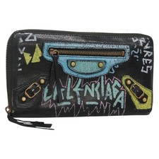 BALENCIAGA Wallet Leather Black Gold 253036 Auth bs29147