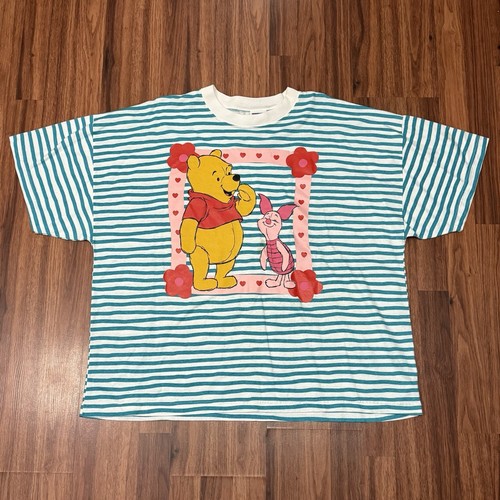 VTG 90s Winnie The Pooh Piglet Striped Tee Shirt Sun Sportswear Disney Size 3XL