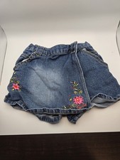 Vintage Barbie Avenue Girls Size 4T Denim Skort Floral Embroidered