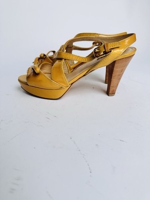 PRADA Yellow Bow Buckle Slingback Open Toe Patent Leather Straps
