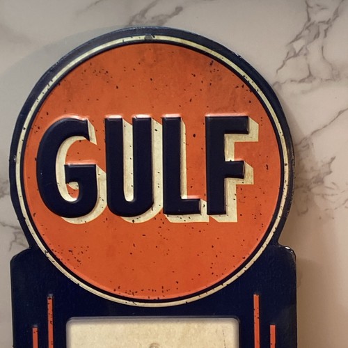 GULF No-Nox Gasoline Gulfpride Öl Werbung geprägtes Schild Thermometer Vintage Sty - Bild 5 von 14