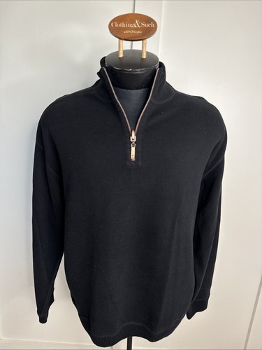 Tommy Bahama Mens Reversible Black/Gray L 1/4 Zip Pullover Sweater Mock Neck