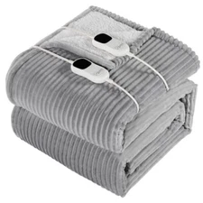  Electric Blanket Queen Size - 84"x90" 84 Inch x 90 Inch Light Grey (Striped)