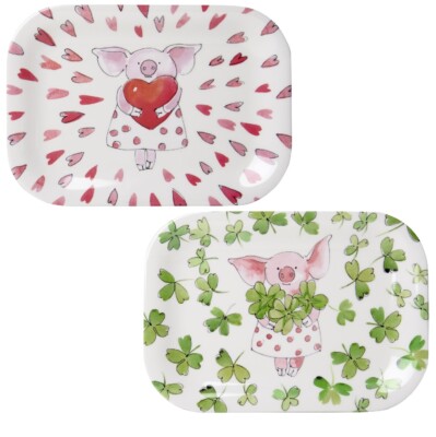 Tablett Snack-Tray''Piggy''Luck''/Love''Schwein Kleeblätter Herzen Auswahl Silvester
