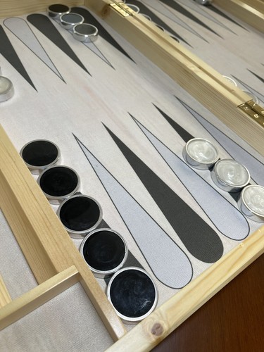 Stunning Handmade Backgammon Real Pine Wood board w/ metal checkers