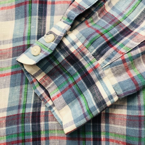LL Bean Women's Light Blue Plaid Roll Tab 100% Linen Long Sleeve Button Up XL - Picture 6 of 8