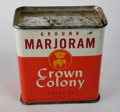 Vtg Crown Colony Marjoram Tin - Full Container
