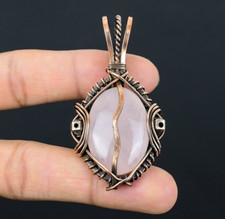 Rose Quartz Handmade Gemstones Copper Wire Wrapped Jewelry Designer Pendant