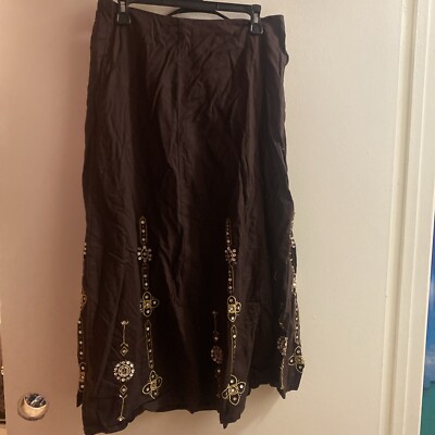 Classic Elements Women s Skirt L 14 16 Waist 32  - 36  Brown Beaded  Bottom  NWT