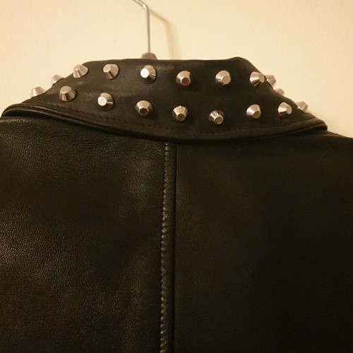 Womens Leather Jacket Size 12 14 Real Biker Large Studded Soft 100% Genuine - Picture 12 of 17