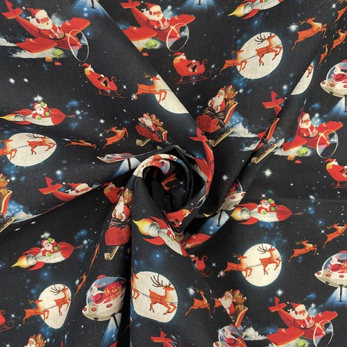 100% Cotton Christmas Flying Santa Print Children Craft Fabric | 140cm Wide | FQ - Picture 4 of 4