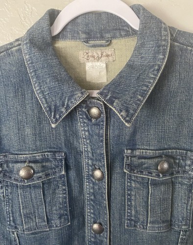 Y2K Belted Denim Jacket Y2K Women’s Sz L Minimalist Grunge VTG Moto - Picture 3 of 12