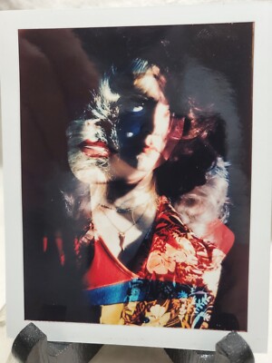 Woman ABSTRACT CLOSE UP  DOUBLE EXPOSURE vtg 1970's  photo Selfie  Polacolor. 4