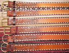 VTG Western C M Co Buckstitch Tooled Embossed Leather Belts 6 pc Size 26 NEW
