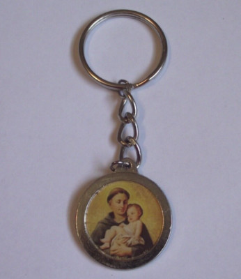 Vtg St Saint Anthony blessed relic medal key chain ring patron of lost articles