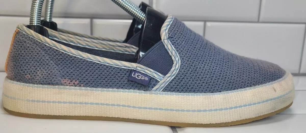 UGG Women s Blue WHITE Canvas Slip On Loafers Size 7.5 1102804 STRIPES