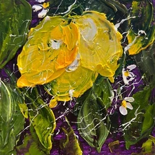 Lemons Painting Fruit Original Art Citrus Oil Impasto Small Artwork 6 by 6 "