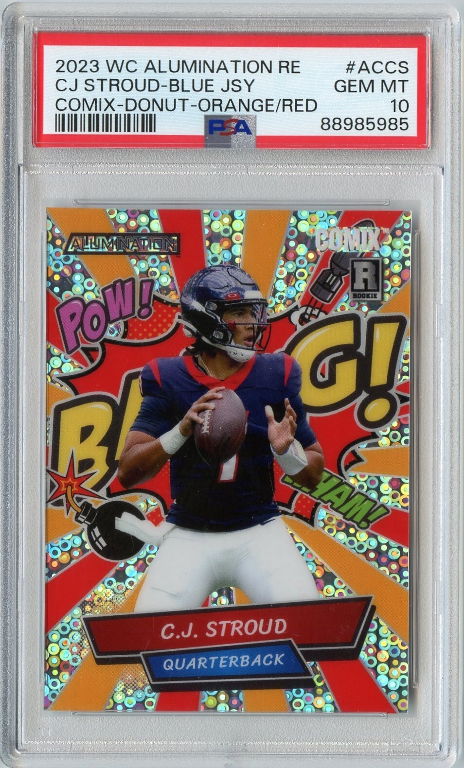 CJ Stroud Wild Card Alumination Rookie Edition Comix #ACCS Blue Jersey-Donut Circles-Orange/Red