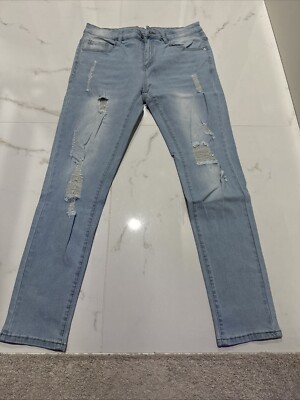 Shein Manfinity Men s Ripped Skinny Jeans Stretch Button Zip Size Medium 32