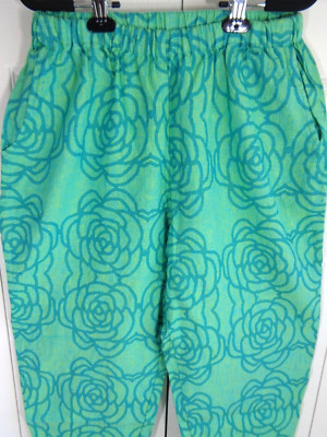 Flax Women Pants Small High Rise 100% Linen Floral Barrel Ankle Pull On Cropped
