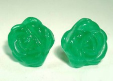 Genuine Green Jade Rose Flower 18KWGP Stud Earrings New Fashion Women