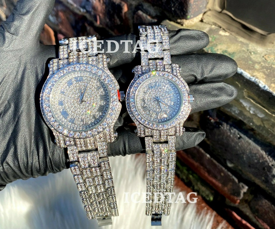 BLING OUT WH. GOLD PT COUPLES MATCHING ICED LUXURY LAB DIAMOND FASHION ...