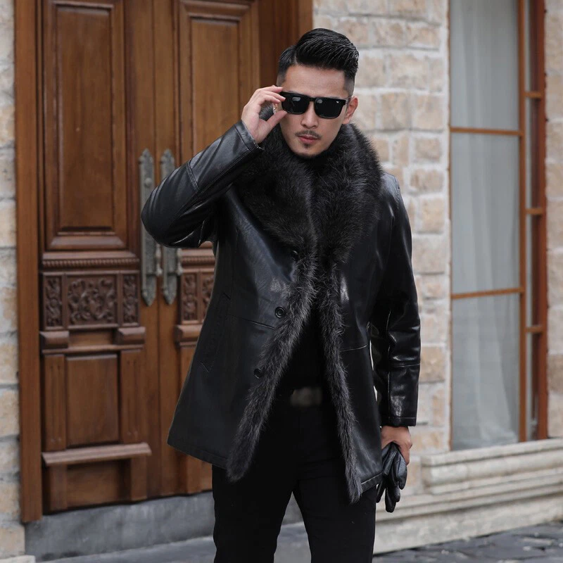 Fur collar wool coat mens sale