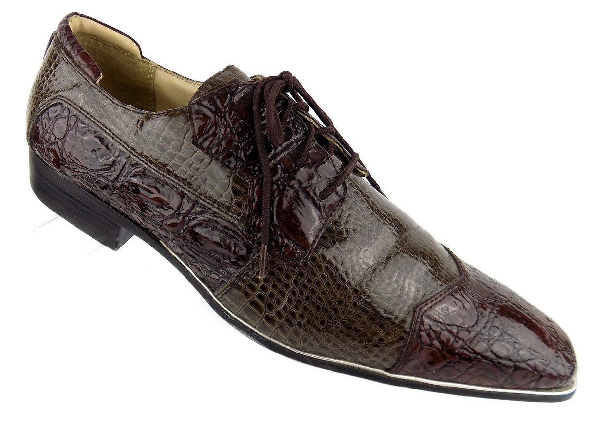 440 Club Mens Dress Shoes Size 12M Brown Faux Croc Lace Up Cap Toe