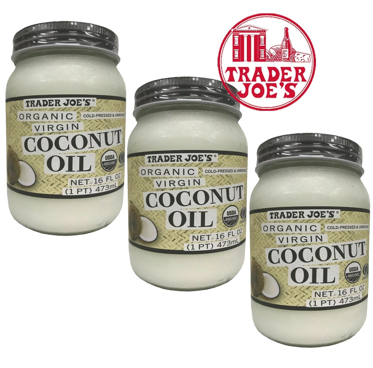 3 Packs Trader Joe's Organic Virgin Coconut Oil Cold Pressed