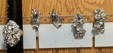 2 pair vintage silvertone screw back earrings and adjustable cocktail ring.