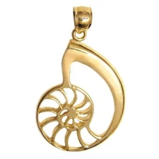 New 14k Yellow Gold Nautilus Shell Pendant