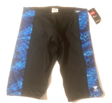 New TYR Durafast Elite Mens Swim Jammer Black Blue Swimwear sz 36 New Tags 147