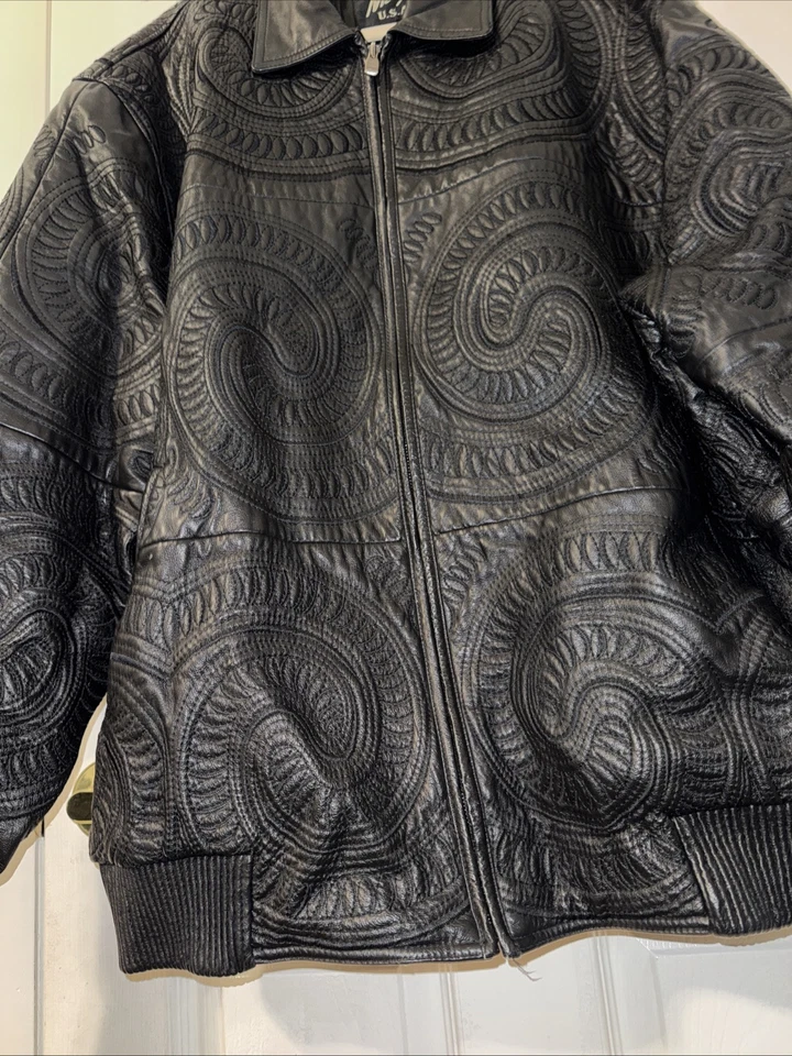 Chaqueta de cuero vintage Max EE. UU. bordada Hip Hop Y2k años 90 genuina talla 4X genial Foto 4 de 4