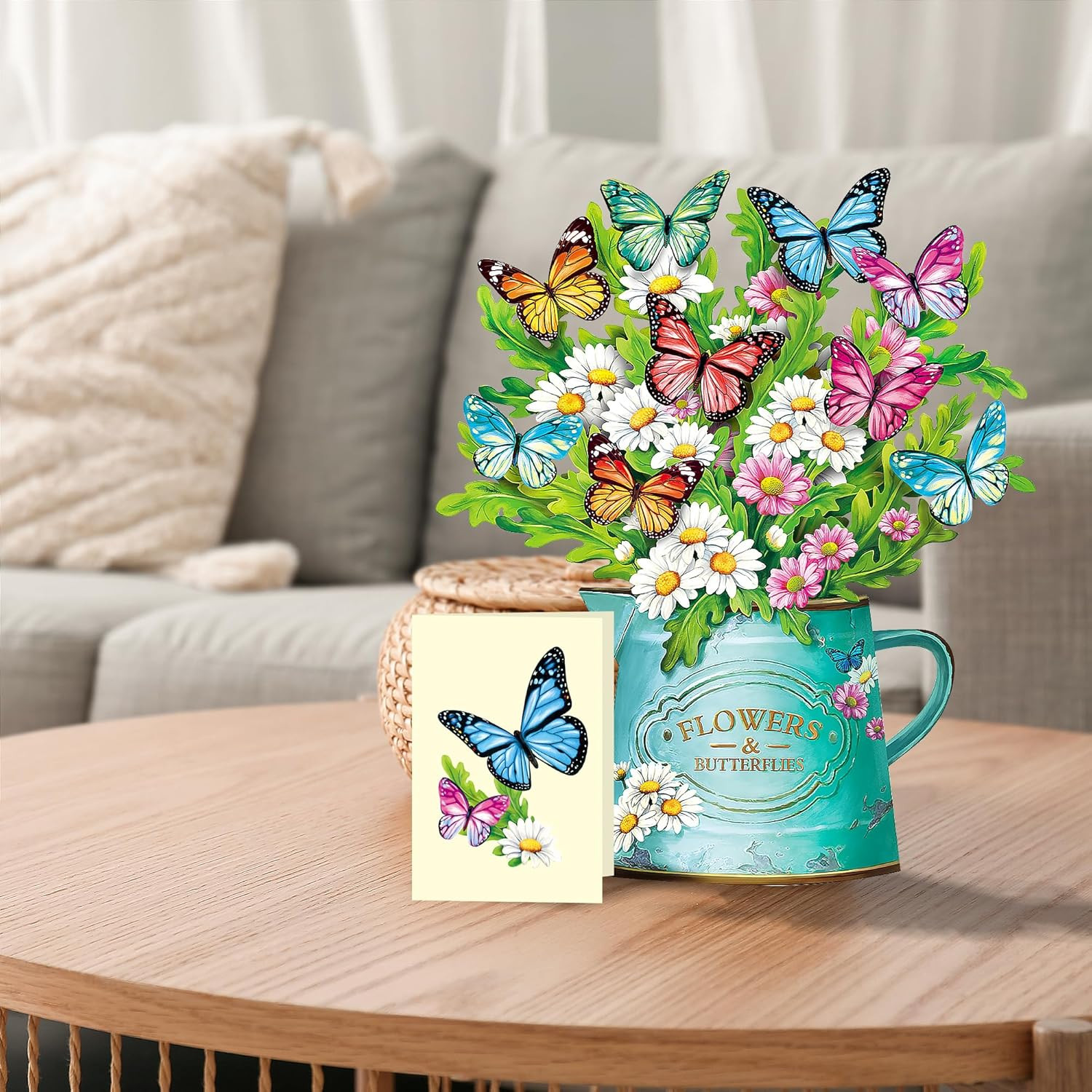 Pop up Flower Cards, Paper Flowers Bouquet 12’‘ Daisies and Butterflies 3D Popup