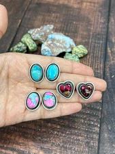 Handmade Sterling Silver Dahlia Rose, Cotton Candy, Kingman Turquoise Post Earr