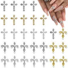 3D Cross Nail Charms, 30Pcs Cross Nail Decorations for Nail Art, Pearl Gems Diam