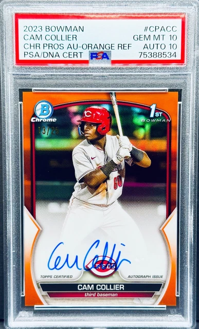 2023 Cam Collier Bowman Chrome Orange Refractor /25 RC 1st Auto 10 PSA 10