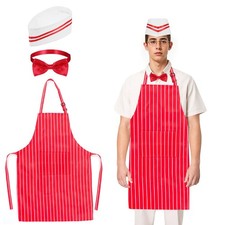 Quilax Adult Waiter Costume Kit, Red and White Striped Apron with Pockets, Ch...