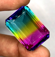 Natural EGL Certified 77 Ct Emerald Cut Bi-Color Tourmaline Loose Gemstone