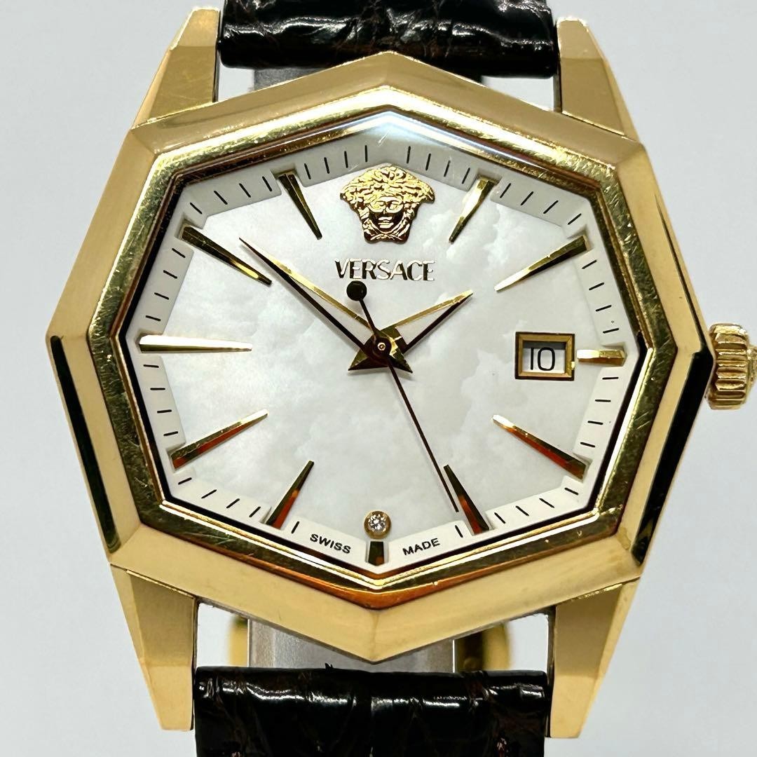 VERSACE Medusa 13Q90 White Dial Gold Quartz Date Men's Watch New Battery Working image 3