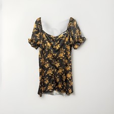 SHEIN Curve Floral Off Shoulder Puff Sleeve Dress Black/Beige Fit & Flare Tie 3X