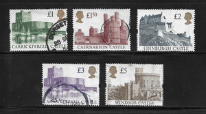 Great Britain Scott 1445-1448 Elizabeth II £1 to £5 Castles 1988 , Used - Nice!