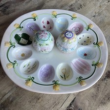 Vintage Spring Easter Deviled Egg Platter With Salt And Pepper Shakers Original 
