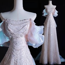 Luxury Fishtail Evening Dresses One-Shoulder Beading Sequin Pink Prom Party Gown