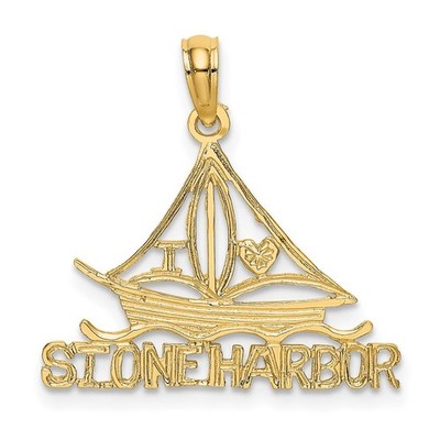 14k Gelbgold I Love Stein Hafen Segelboot Anhänger