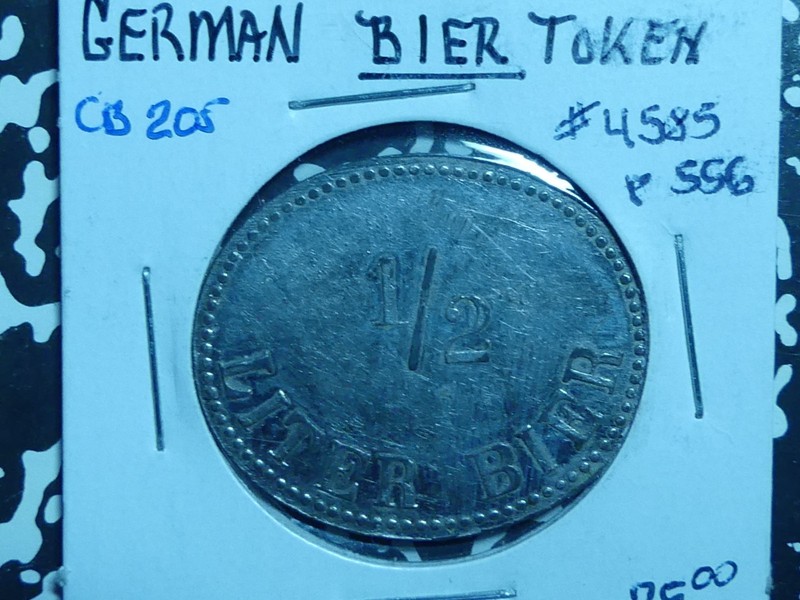 CB205: GERMAN Bier Token, 1/2 Liter Bier, Gruener Brau, A.G. Fuerth