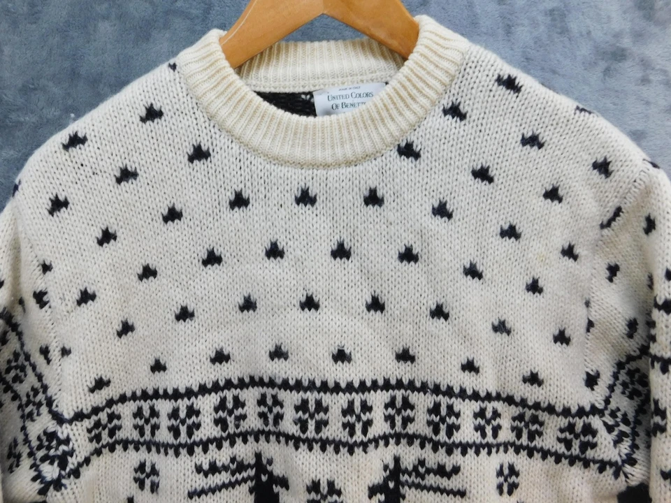 复古 United Colors of Benetton 毛衣男式小号羊毛驯鹿意大利制造 — 第 2/4 张图片
